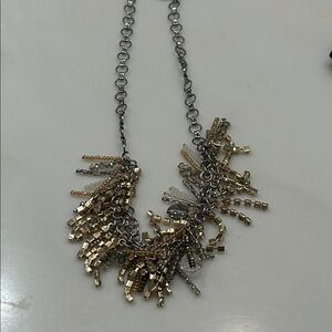 White House Black Market Gold and Silver Bead Fringe Necklace